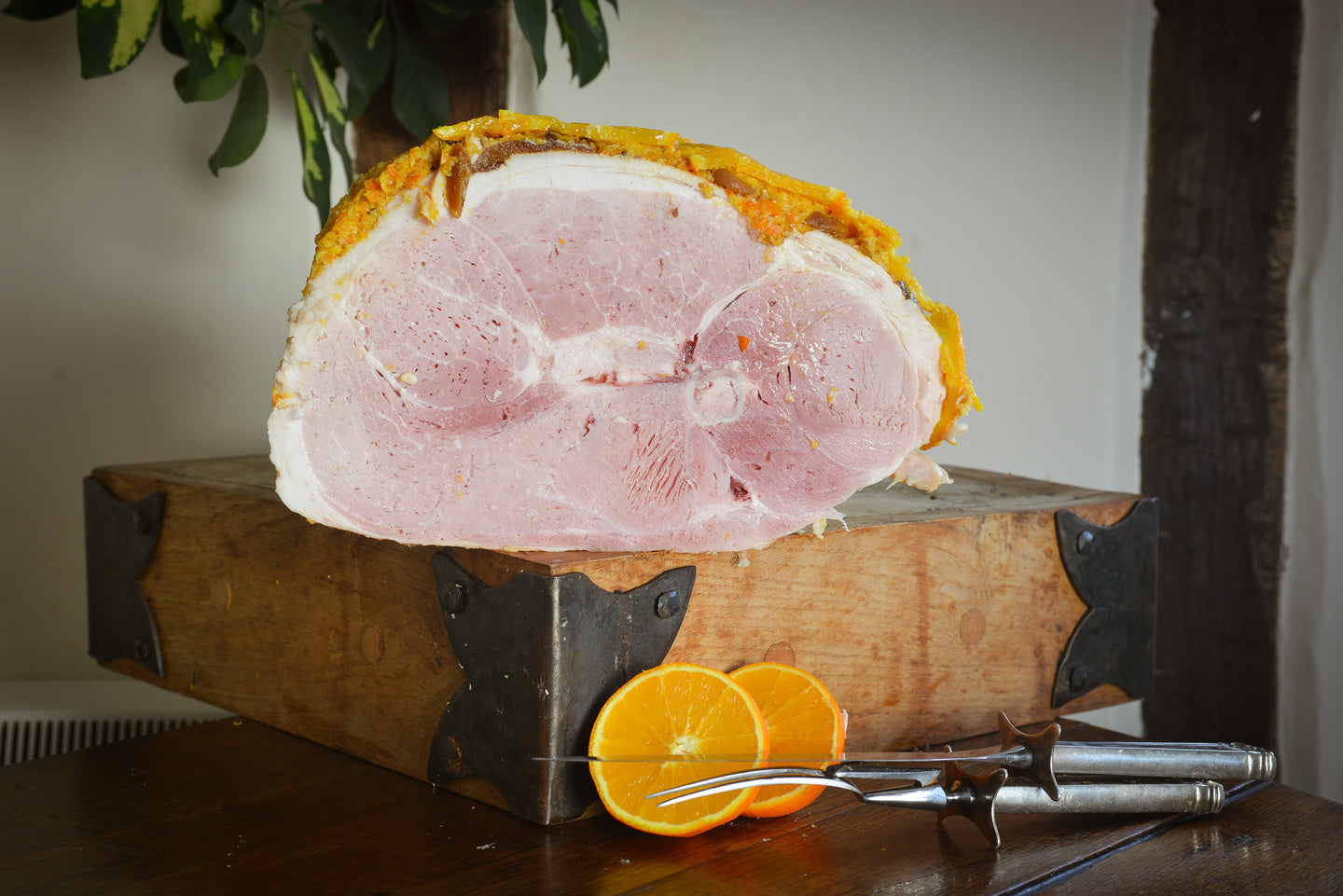 Orange Unsmoked Cooked Half Ham On The Bone - Emmett's